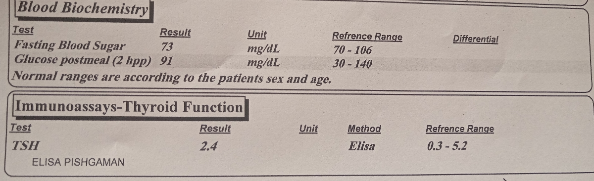 جواب آزمایش قند و تیروئید