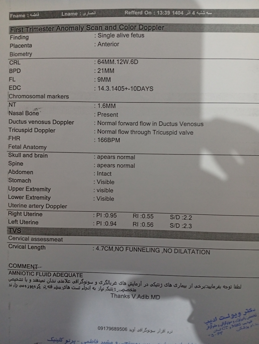 سلام خانم دکتر تفسیر سونو ان تی