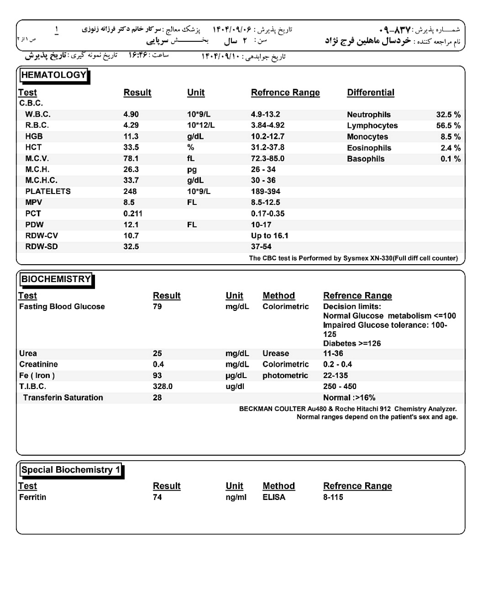 تفسیر آزمایش کودک 2/5 ساله