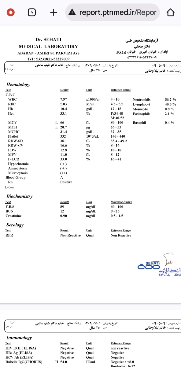 تفسیر آزمایش خون روز ۸ قاعدگی