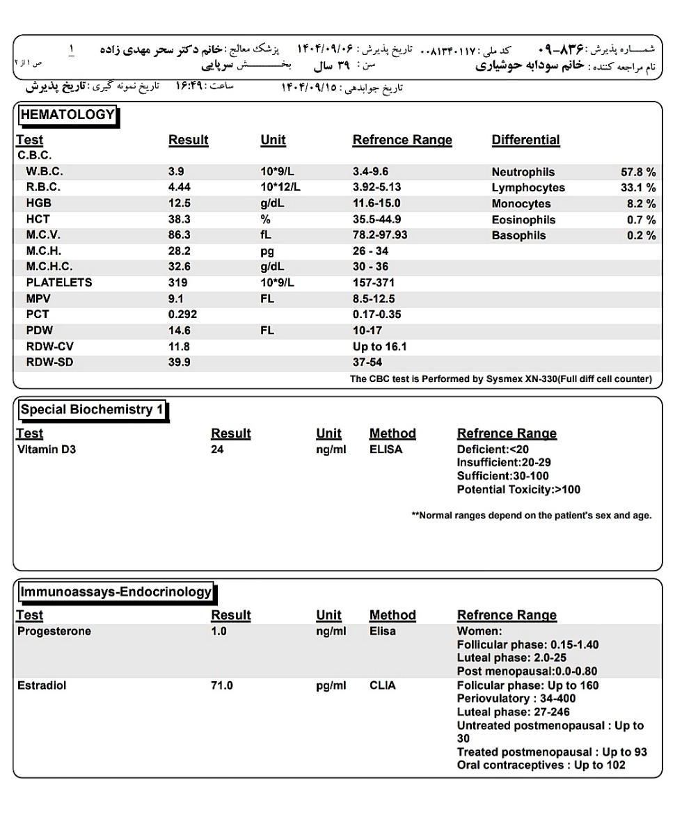 تفسیر آزمایش هورمونی، آهن و D3 تفسیر آزمایش هورمونی، آهن و D3
