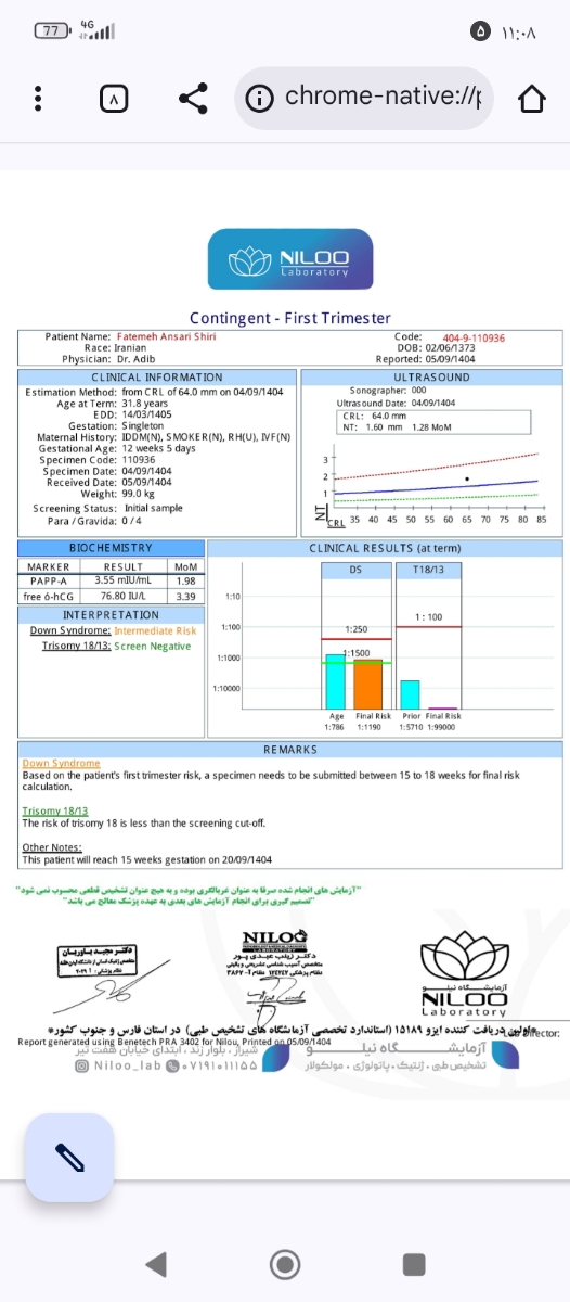 سلام دکتر جان جواب غربالگری دوم