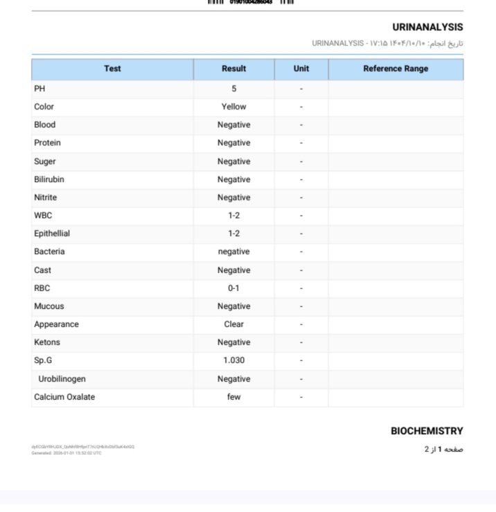 سلام دکتر جان تفسیر ازمایش