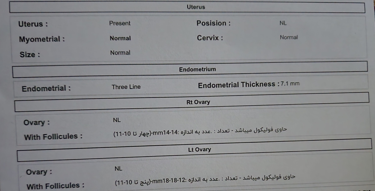 سونو واژینال و سونو بیضه منو همسرم تفسیر کنین لطفا