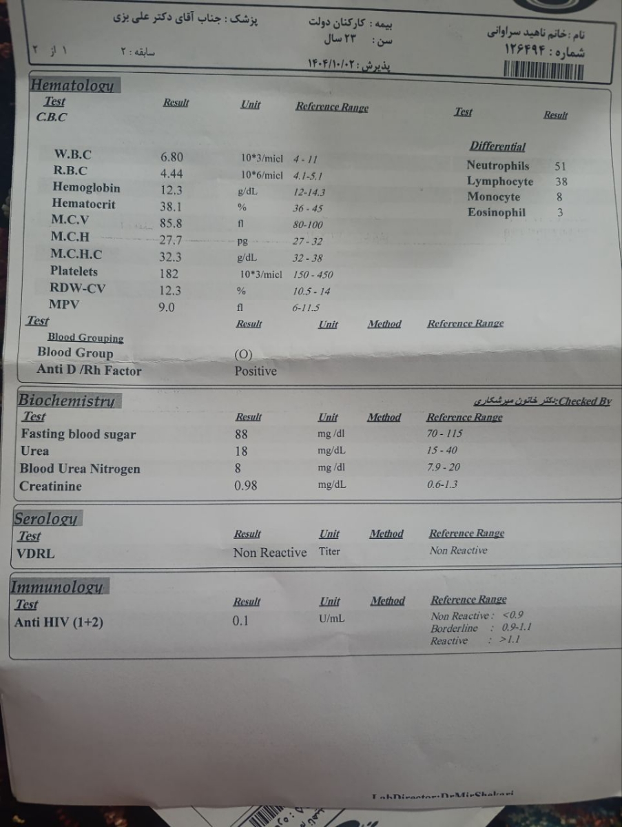 آزمایشاتی که انجام داده بودم اینا هست خانم دکتر 