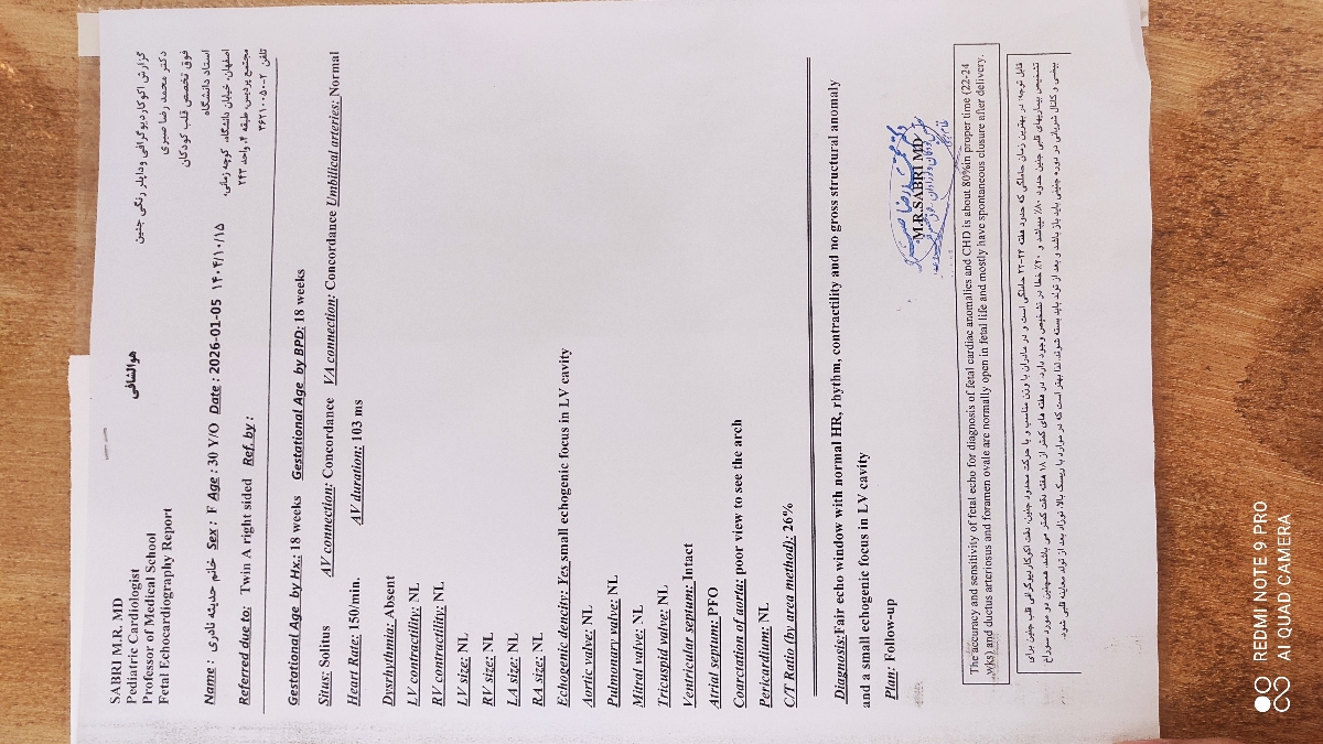 اکوقلب صفحه ۱
ک گفتند رسوب کلسیم خیلی کوچک داره ک من خیلی ترسیدم دکتر میشه توضیح بدید نکنه سندروم باشه