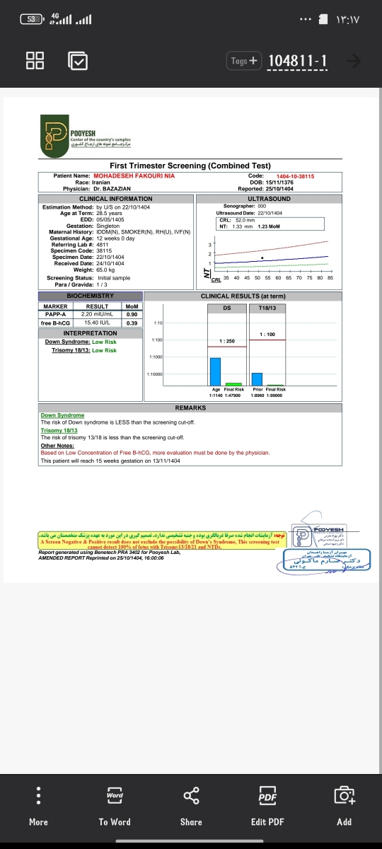 سوال درباره آزمایش غربالگری اول