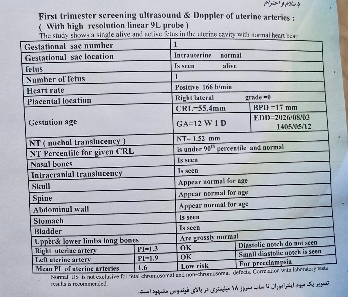 سلام جواب آزمایش و سونو گرافی غربالگری اول