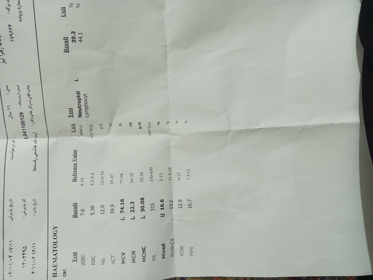 سلام خانوم دکتر جواب آزمایش میشه ببینین