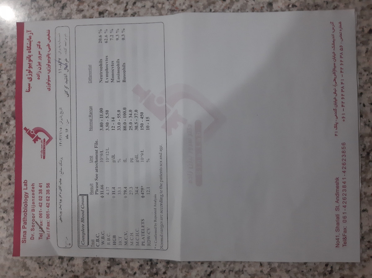 چکاب کامل و کم خونی