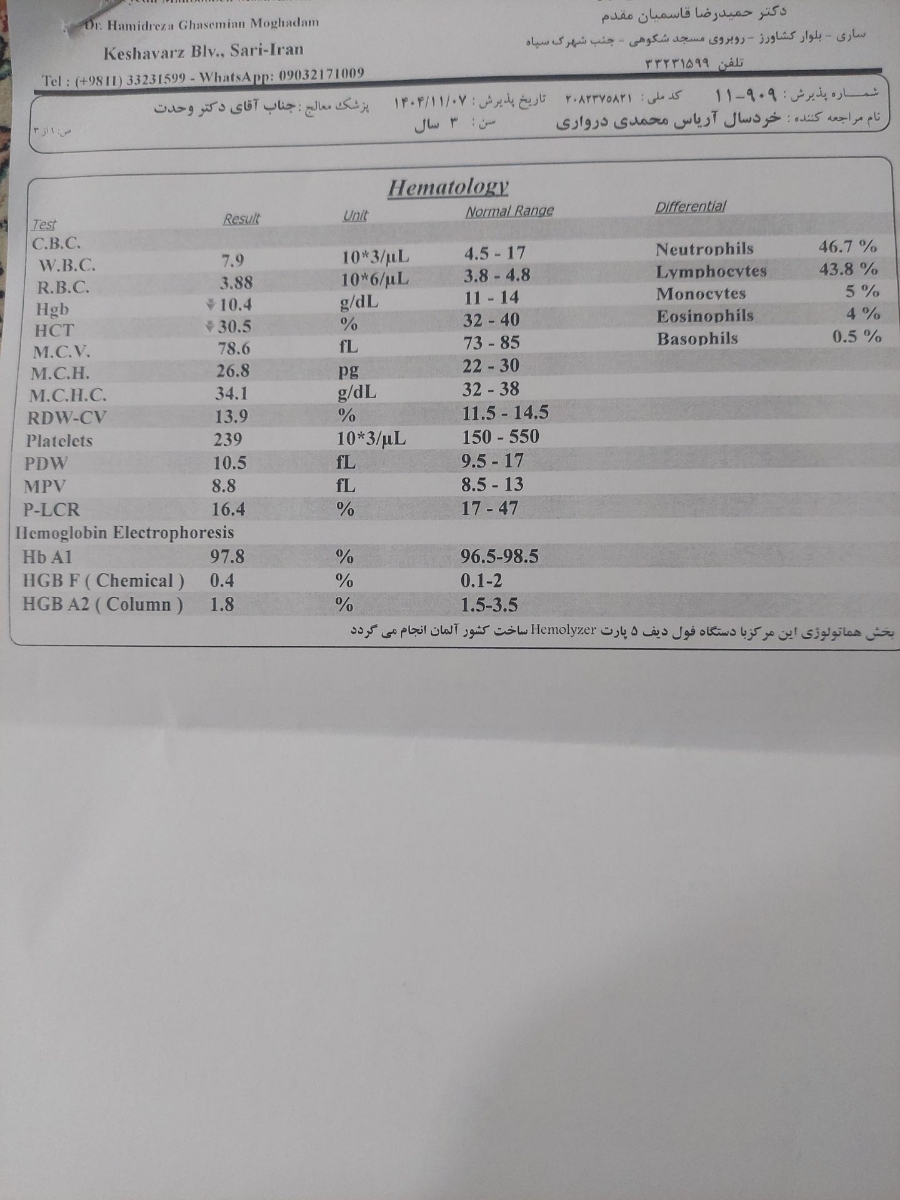تفسیر ازمایش پسر ۳ساله