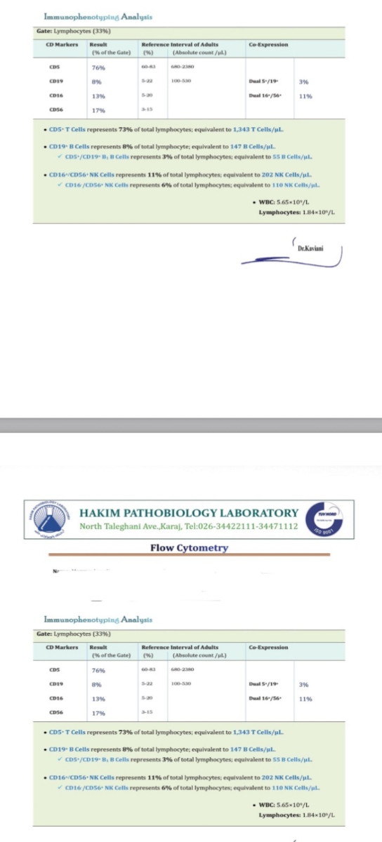 سلام خانم دکتر آزمایش ایمنی و انعقادی خودم و آزمایش خون همسرم رو تفسیر میکنید سلام خانم دکتر آزمایش ایمنی و انعقادی خودم و آزمایش خون همسرم رو تفسیر میکنید