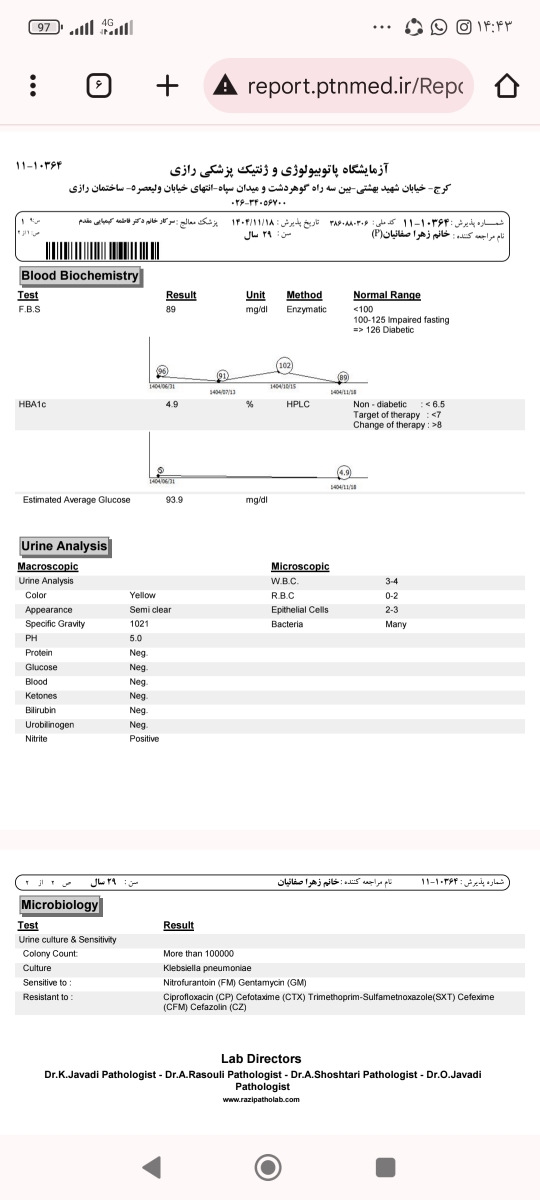 آزمایش قند و عفونت ادراری