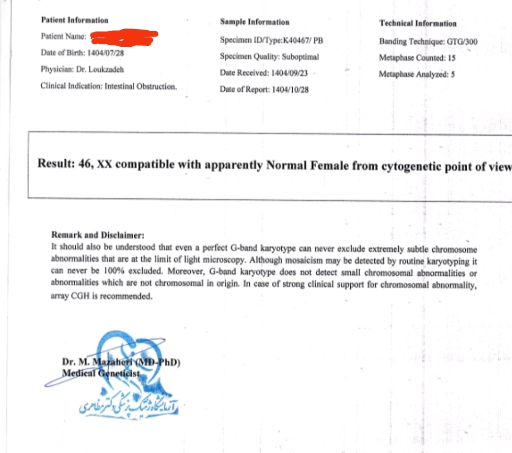 سلام خانم دکتر عزیز میشه این آزمایش ژنتیک رو ببینید