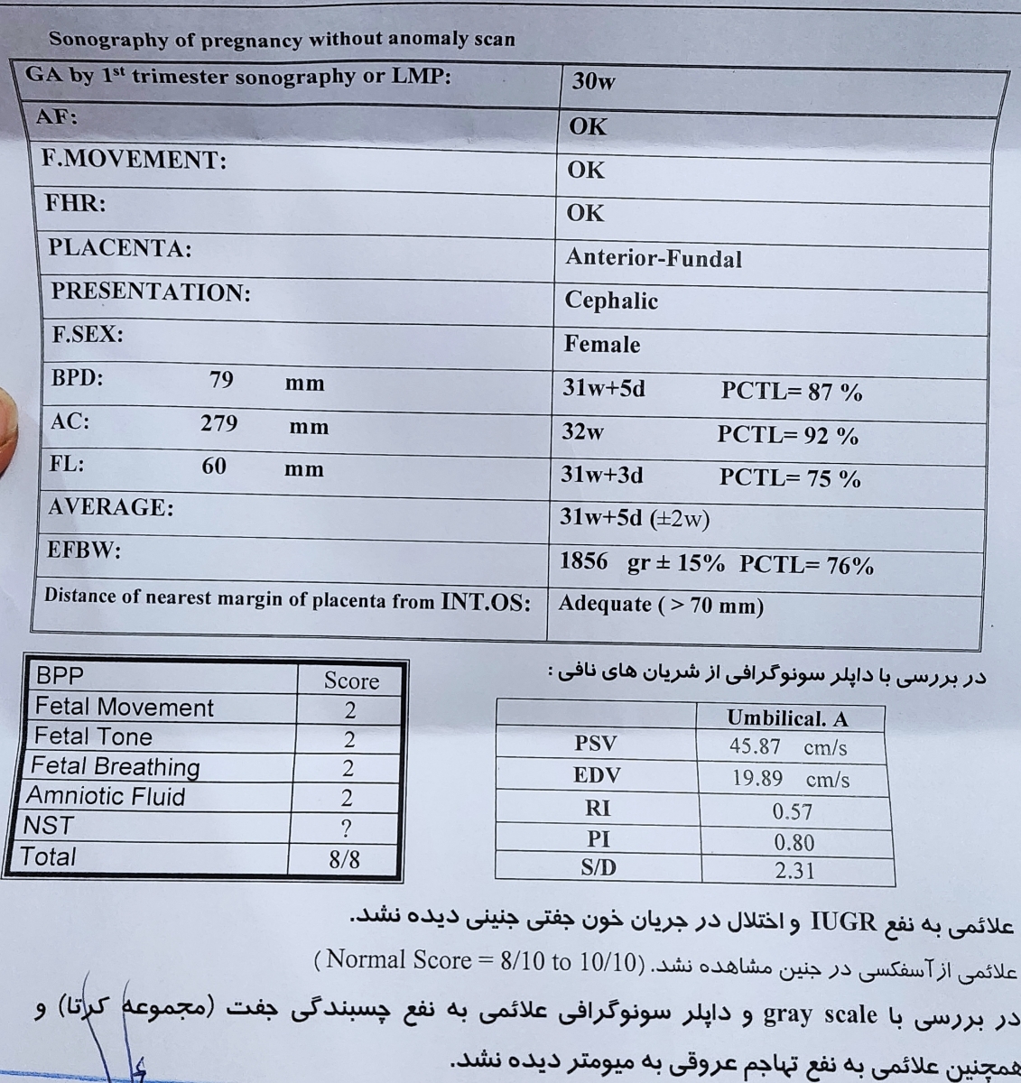 تفسیر جواب سونوگرافی جنین