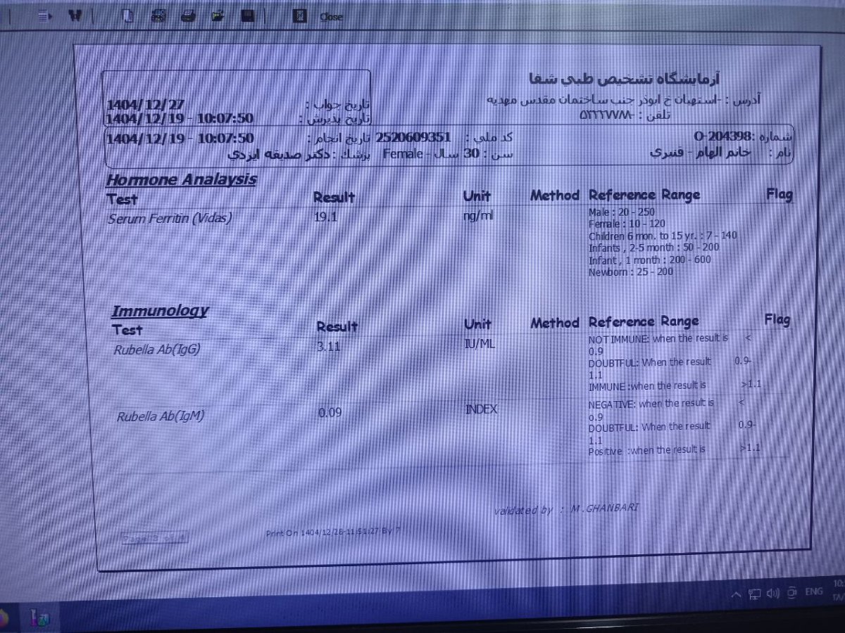 سلام خانوم دکتر و اومایی های عزیز جواب آزمایش دوستم هست