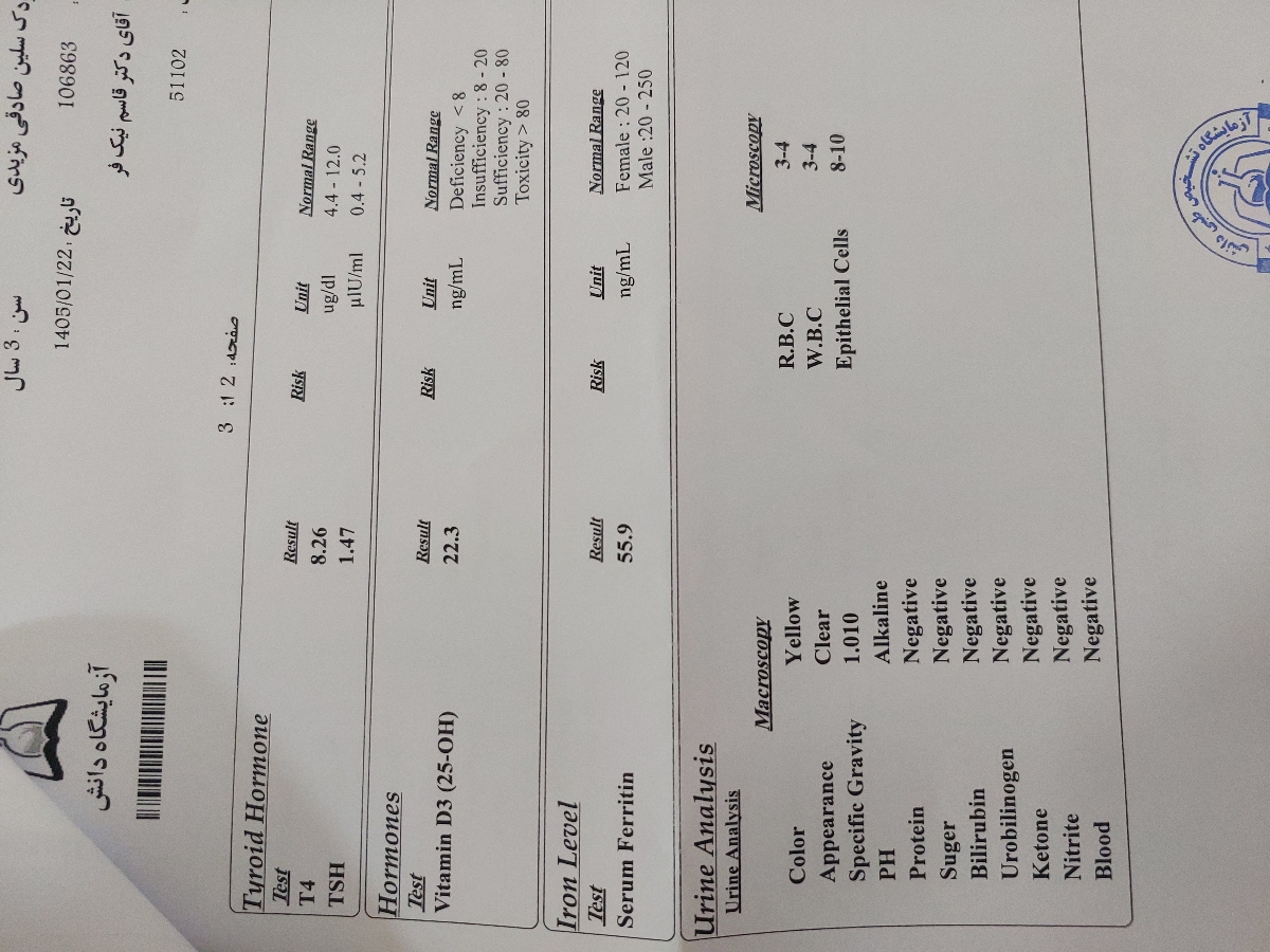 جواب ازمایش دخترمو میشه چک کنید خانوم دکتر
