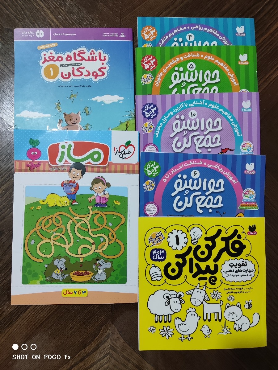 کتاب های جدید ما که دیروز برامون رسیده 
کتابهای حواستو جمع کن و فکر کن و پیدا کن خیلی خوبن 
اون باشگاه مغز کودکان یکم احساس کردم برای دخترک زوده نگه داشتم واسه بعدا 
