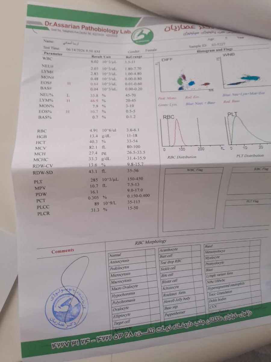 جواب آزمایش دخترم خاستم