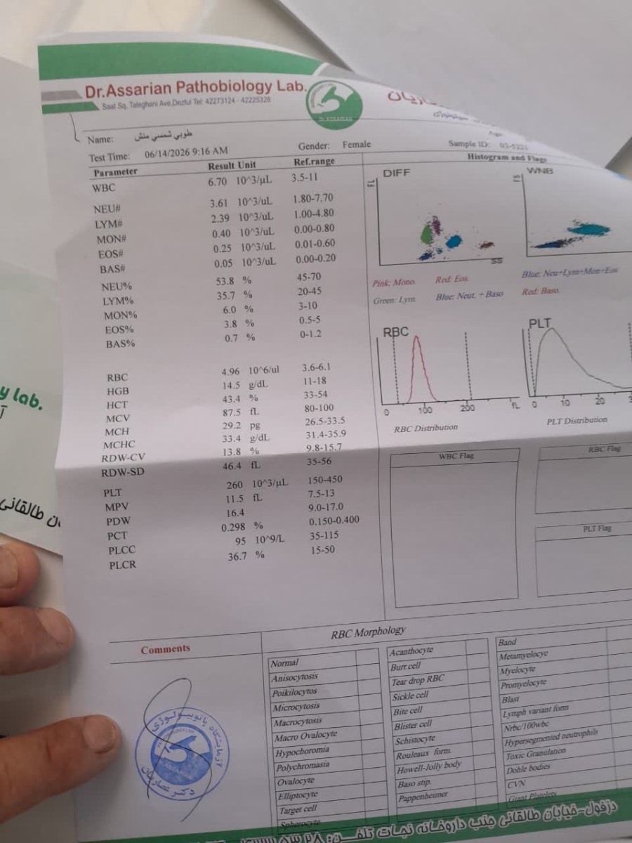 سلام جواب آزمایش و سونو خاستم