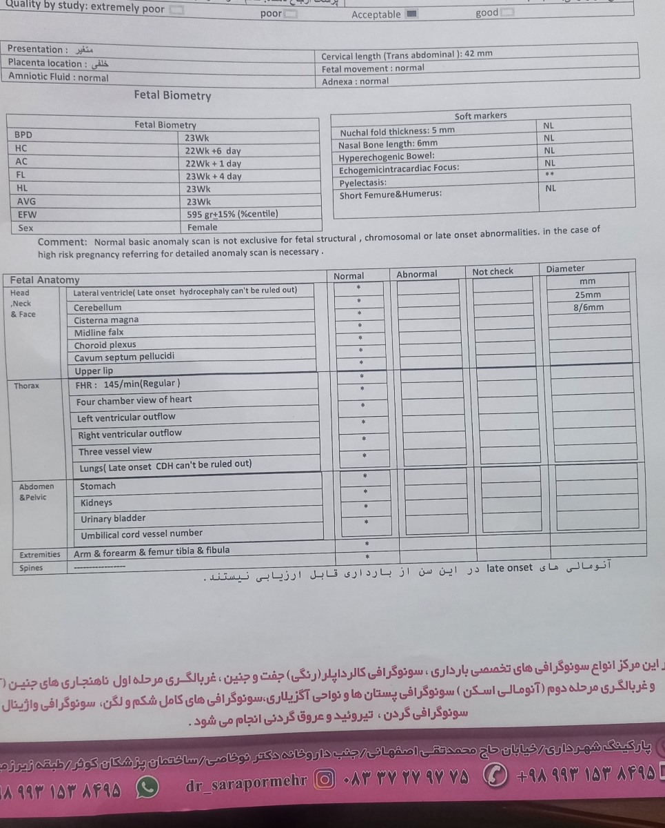 تکرار سونوگرافی آنومالی هفته ۲۴