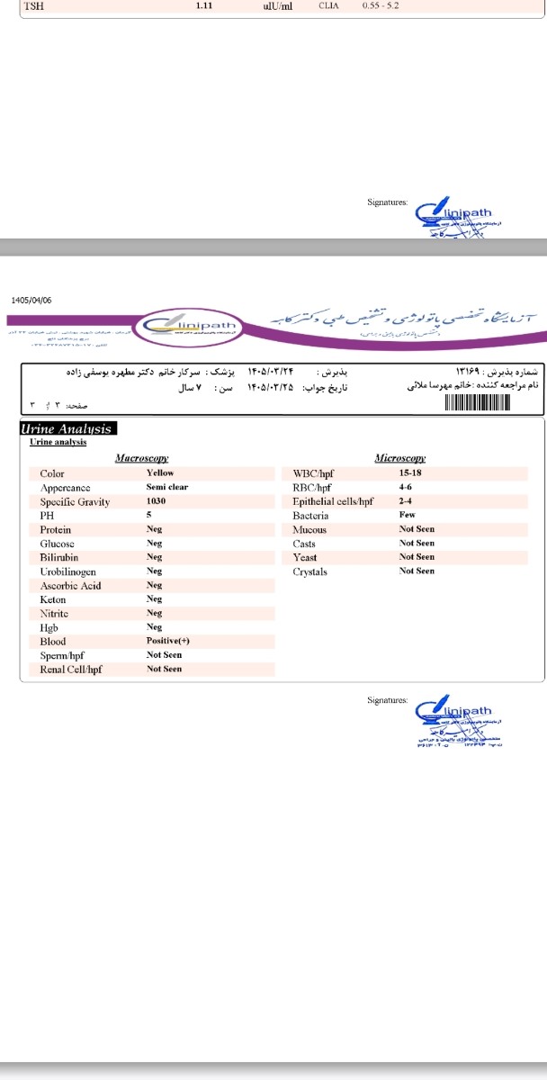 سلام خانم دکتر ازمایش تفسیر میکنید ممنون