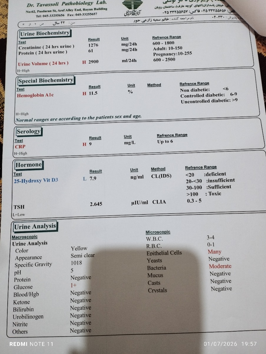 تفسیر جواب آزمایش و عکس