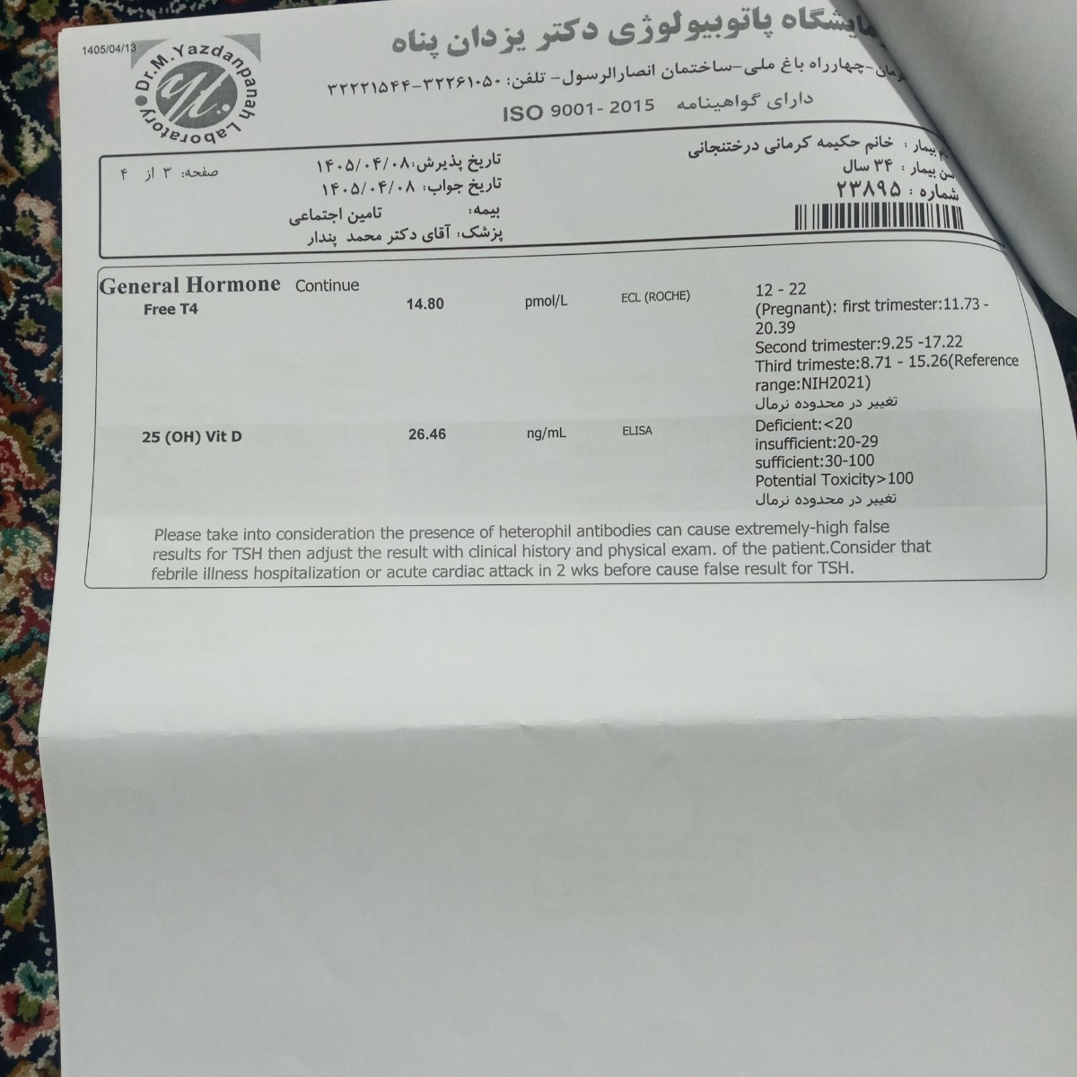 تفسیر جواب آزمایش کلی