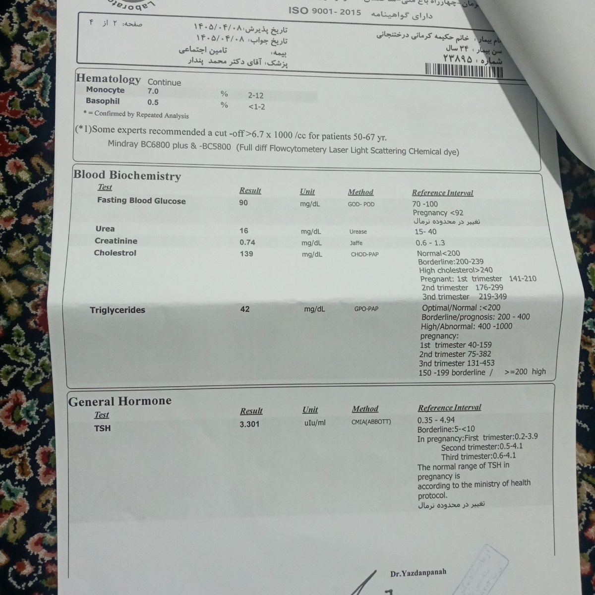 تفسیر جواب آزمایش کلی