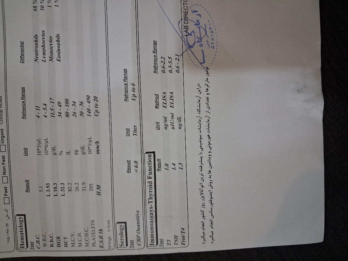 تفسیر جواب ازمایش خون