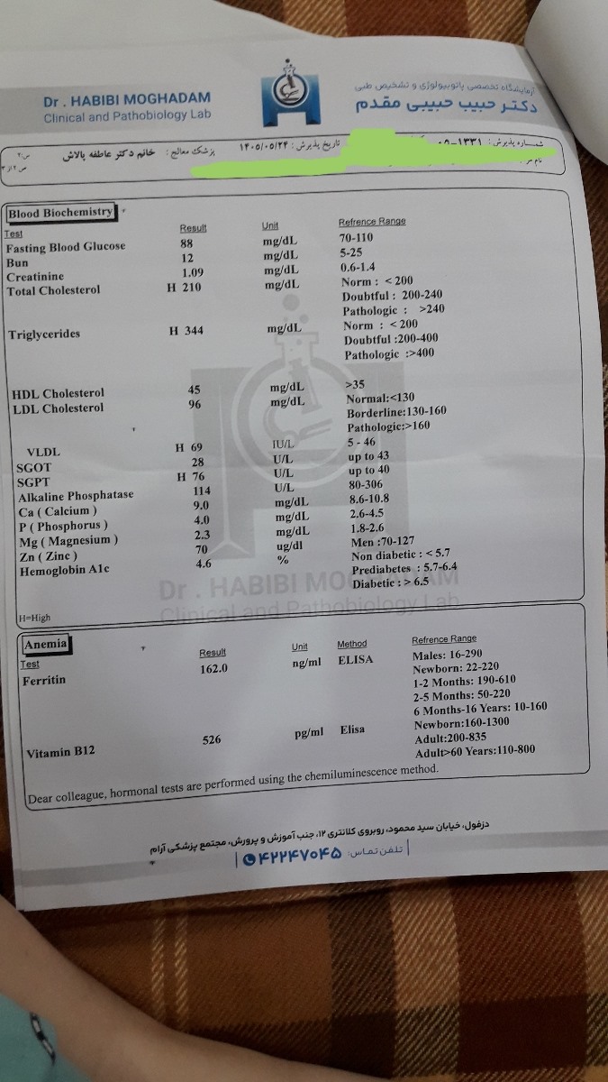 تفسیر جواب آزمایش آقا ۳۷سال