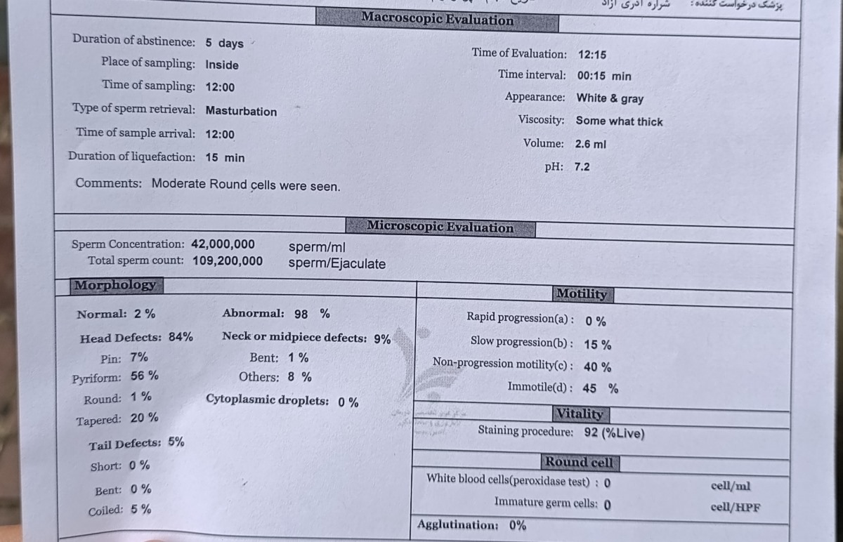 سلام خانم دکتر ممنون میشم این آزمایش را تفسیر کنید
