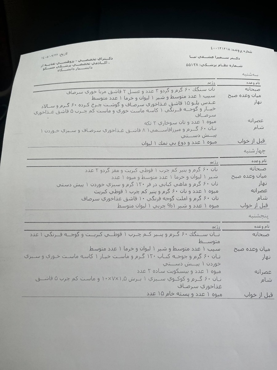 همچین برنامه تغذیه ای برای یک ماه گرفتم واسه کنترل دیابت بارداری