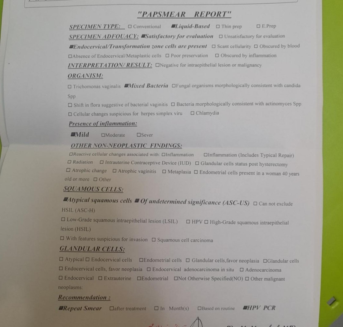 نتیجه جواب پاپ اسمیر سلام خانم دکتر بیزحمت میشه جواب پاپ اسمیر من رو بررسی کنید
